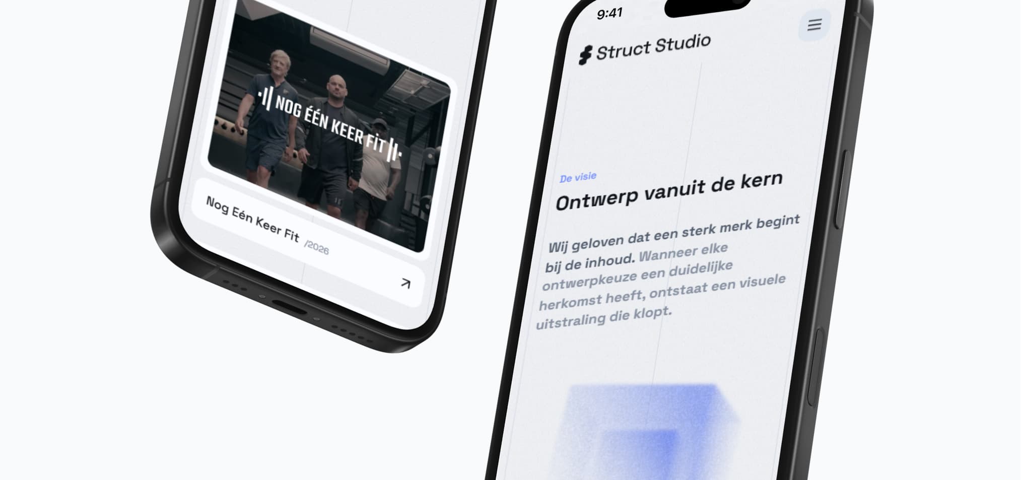 De 'Ontwerp vanuit de kern'-sectie van Struct Studio, getoond op smartphones