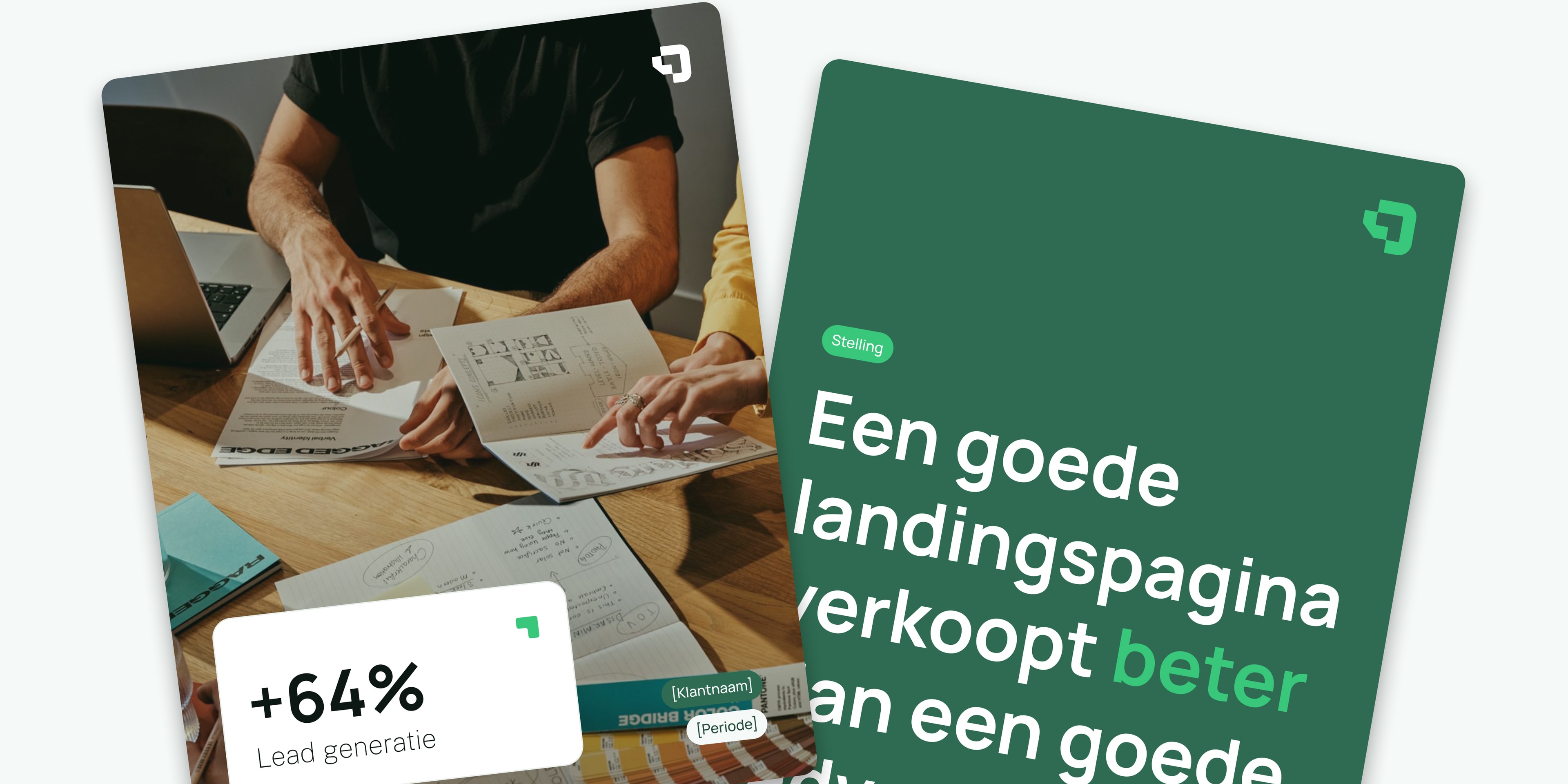 Social media templates van Dagro Digital met een foto, een resultaatkaart en een stelling in donkergroen