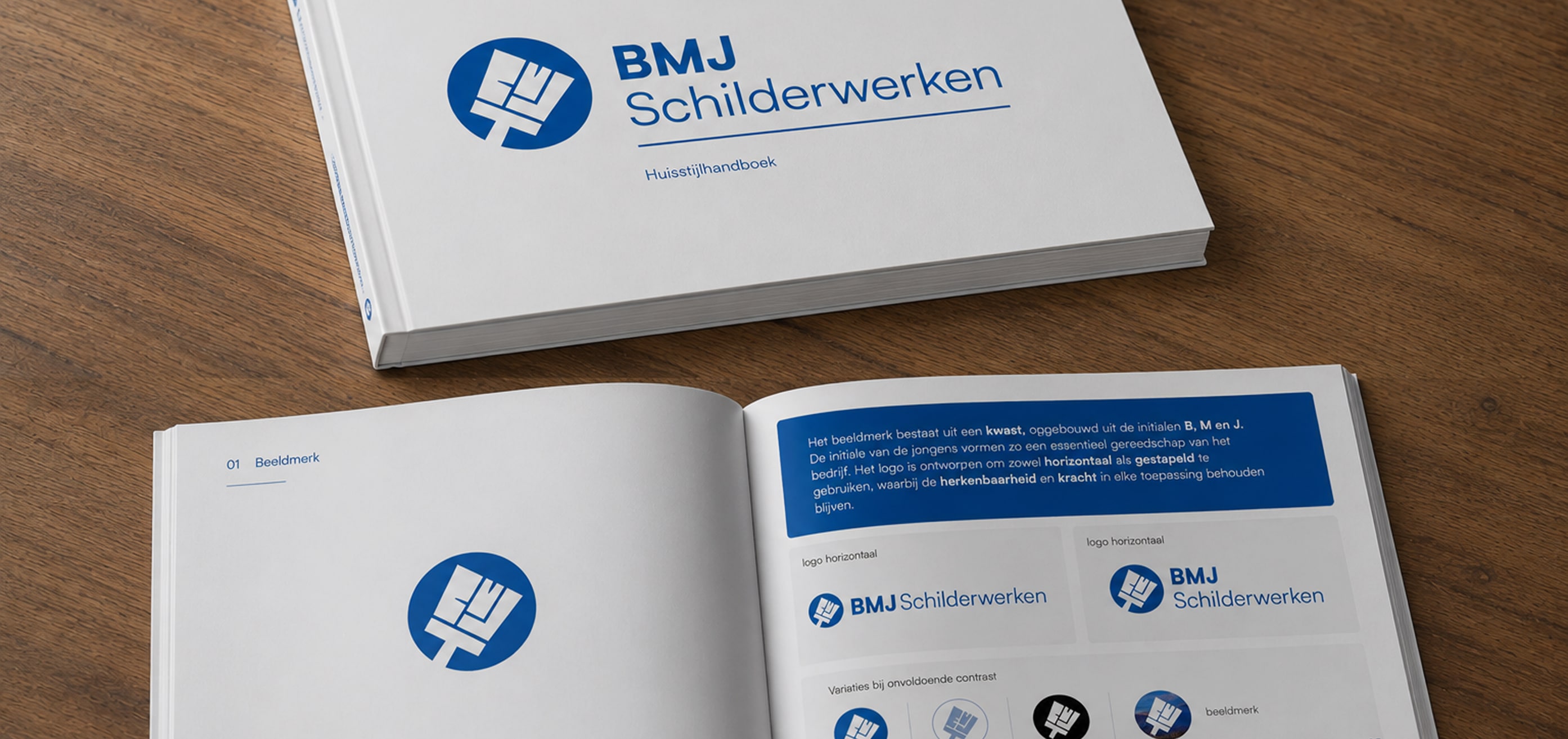 Huisstijlhandboek van BMJ Schilderwerken met het nieuwe beeldmerk en de merkrichtlijnen